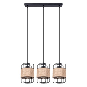 Lampa wisząca na listwie z pręcikami drewno naturalna trzy klosze E27