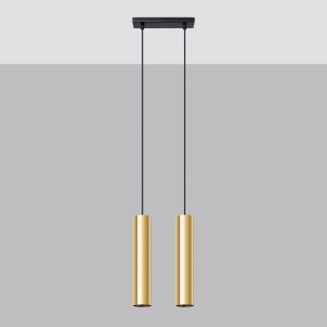 Lampa wisząca na listwie złoty połysk dwie tuby GU10