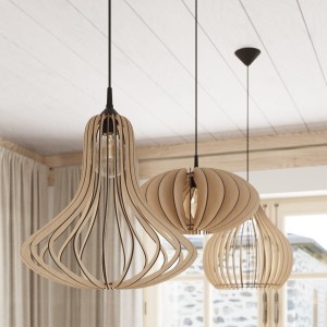 Lampa wisząca sufitowa naturalne drewno dzwonek E27