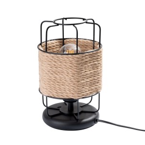 Lampa biurkowa ze stalowymi pręcikami drewno naturalna ze sznurkiem E27
