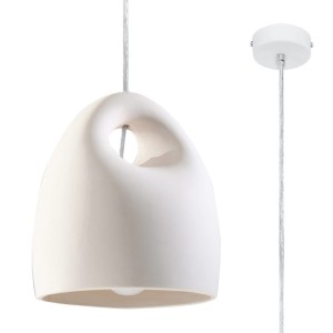 Lampa wisząca ceramiczna biała zaokrąglona dzbanek E27