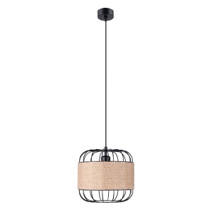 Lampa wisząca sufitowa ze stalowymi pręcikami drewno naturalna owalna E27