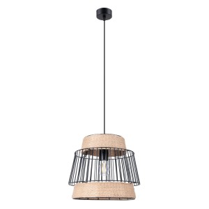 Lampa wisząca ze stalowymi pręcikami drewno naturalna dzwonek E27