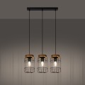 Lampa wisząca czarna stalowa trzy klosze z pręcikami drewno E27 [3]