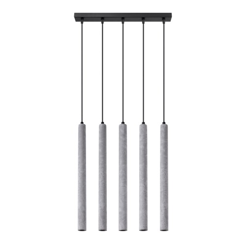 Lampa wisząca na listwie szara betonowa pięć kloszy tuby G9