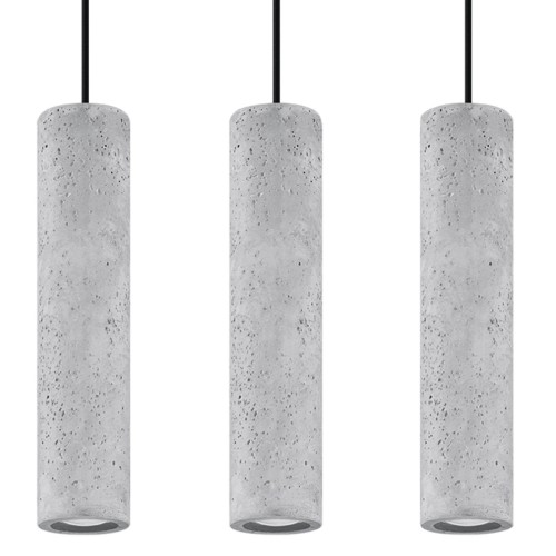 Lampa wisząca betonowa szara trzy klosze tuba  nad stół do jadalni GU10