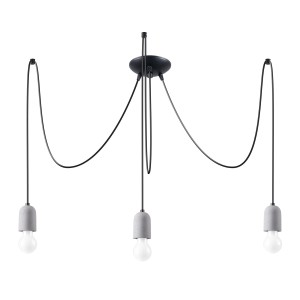 Żyrandol długi loft trzy klosze szary/czarny E27 190 cm