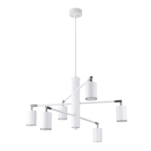 Żyrandol biały sześć kloszy ruchomy stalowy GU10 lampa halogenowa do salonu