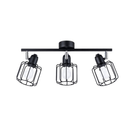 Plafon czarny na listwie trzy klosze z pręcikami 10/11 cm E14 żyrandol sufitowy lampa do salonu