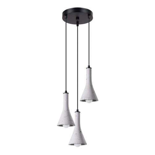 Lampa wisząca betonowa szara dzwonki trzy klosze E14 żyrandol sufitowy na okrągłej podstawie nad stół do salonu