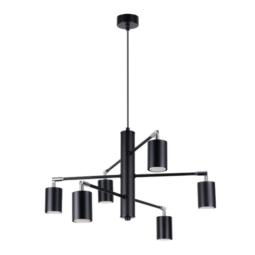 Żyrandol lampa sufitowa czarny ruchomy sześć kloszy GU10 klosze na wysięgnikach