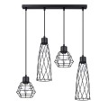 Lampa wisząca czarna stalowa na listwie cztery klosze z pręcikami różne E27