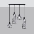 Lampa wisząca czarna stalowa na listwie cztery klosze z pręcikami różne E27 [2]
