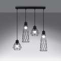 Lampa wisząca czarna stalowa na listwie cztery klosze z pręcikami różne E27 [3]
