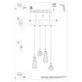 Lampa wisząca czarna stalowa na listwie cztery klosze z pręcikami różne E27 - schemat instalacji