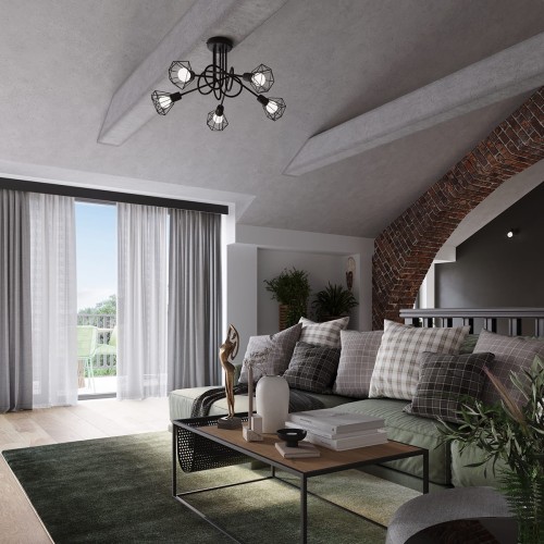 Żyrandol trzy klosze czarny stalowy metalowy E14 48 x 48 x 28,5 cm pręciki - wnętrze 2