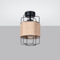 Plafon czarny ze stalowymi pręcikami drewno naturalny E27 metal plus sznurek [2]