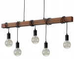 Lampa sufitowa wisząca czarna + drewno 100 cm pięć źródeł. Różne kolory drewna do wyboru. Loft