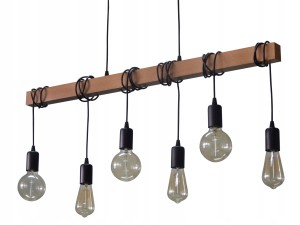 Lampa sufitowa wisząca czarna + drewno 100 cm. Różne kolory drewna do wyboru. Loft