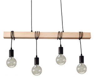 Lampa sufitowa wisząca czarna + drewno 75 cm poczwórna. Różne kolory drewna do wyboru. Loft