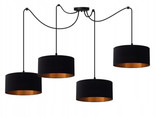 Lampa sufitowa wisząca pajączek różne kolory abażuru, cztery punkty, czarna, biała, inne kolory. Lampa na zamówienie, Twój projekt. Miedziane wnętrze.