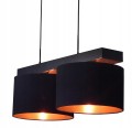 Czarna lampa sufitowa wisząca drewno + abażur na listwie. Dwa klosze. Różne kolory. Kolor miedziany.