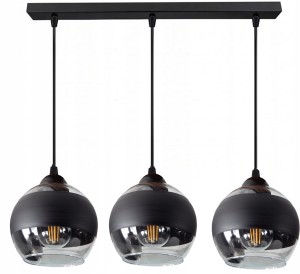 Lampa sufitowa wisząca nad stół trzy szklane klosze czarny mat. Regulowana wysokość.