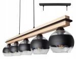 Lampa sufitowa wisząca nad stół pięć szklanych kloszy czarny mat. Kolory drewna do wyboru.
