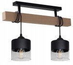 Lampa sufitowa wisząca nad wyspę, stół, dwa szklane klosze, walce. Regulowana wysokość