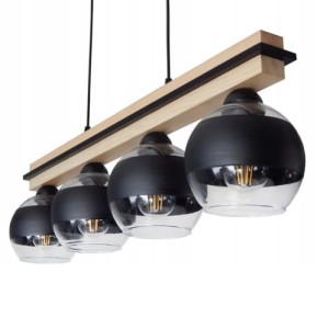 Lampa sufitowa wisząca nad stół jadalniany, wyspę cztery szklane klosze czarny mat.