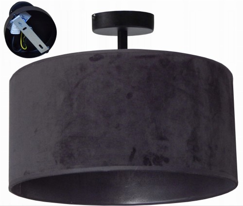 Elegancka lampa 60 cm z WELUROWYM kloszem czarna sufitowa wisząca. Plafon. Żyrandol. Lampa do salonu, sypialni, korytarza.