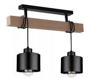Lampa sufitowa wisząca nad wyspę drewno dwa czarne klosze Różne kolory drewna do wyboru. Regulowana wysokość.