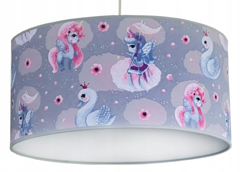 Lampa wisząca sufitowa plafon 35 cm do pokoju dziecięcego dla dziecka. Żyrandol. Koniki, jednorożce, łabędzie. Pastelowe kolory.