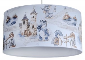 lampa wisząca sufitowa 35 cm do pokoju dziecięcego dla dziecka pastelowe kolory. Żyrandol z zamkiem i dinozaurami