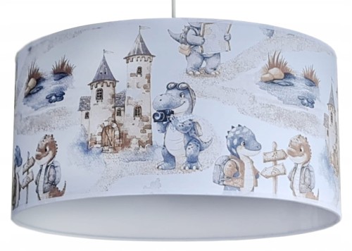 Lampa wisząca sufitowa plafon 35 cm do pokoju dziecięcego dla dziecka. Żyrandol. Dinozaury i zamek. Pastelowe kolory.